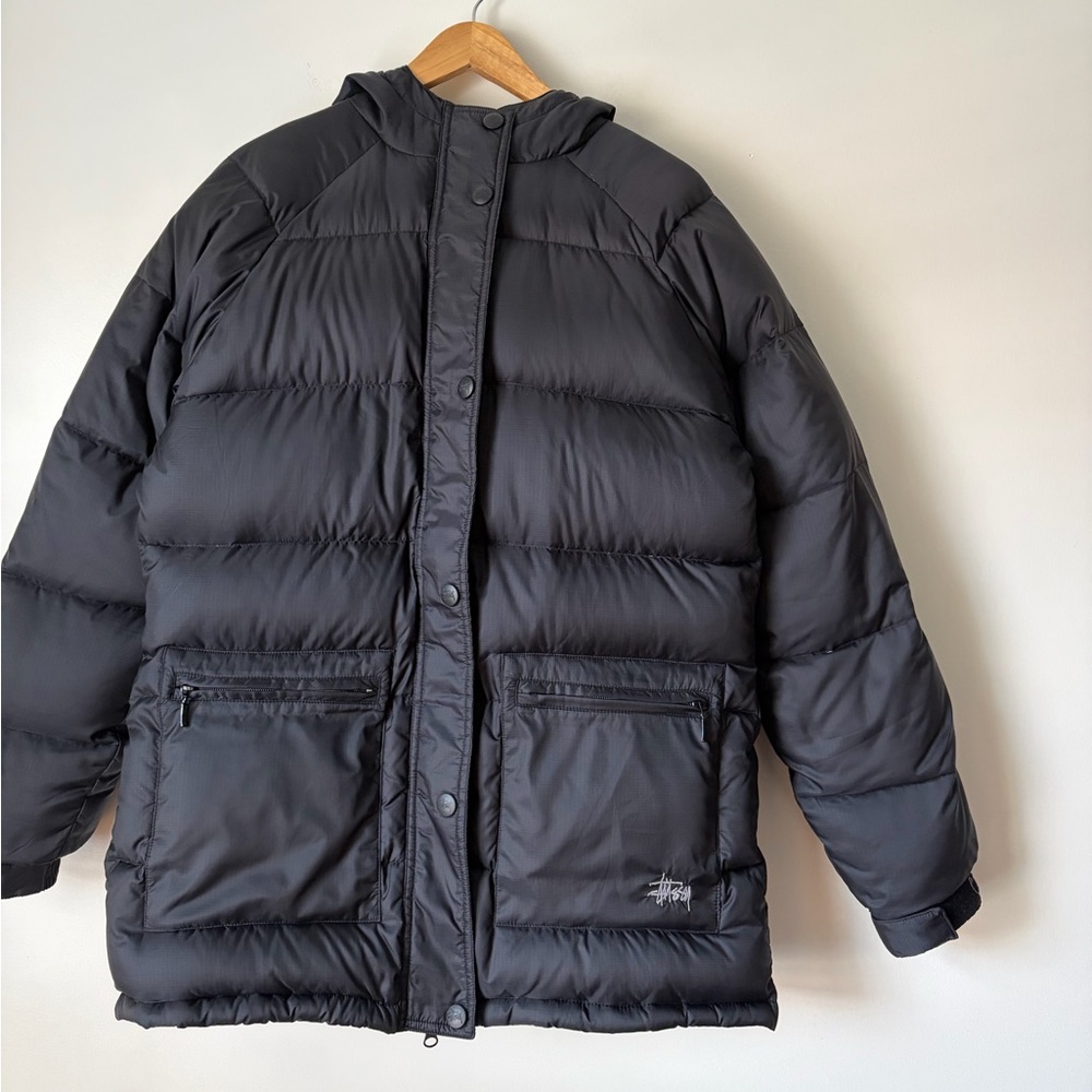 Stussy Black Hooded Puffer Jacket Size Medium